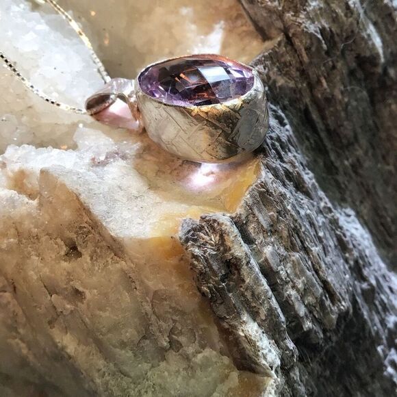 Necklace, Purple Amethyst and Sterling Silver Pendant, NEW, Handmade, Artisan, 1 - Picture 3 of 5